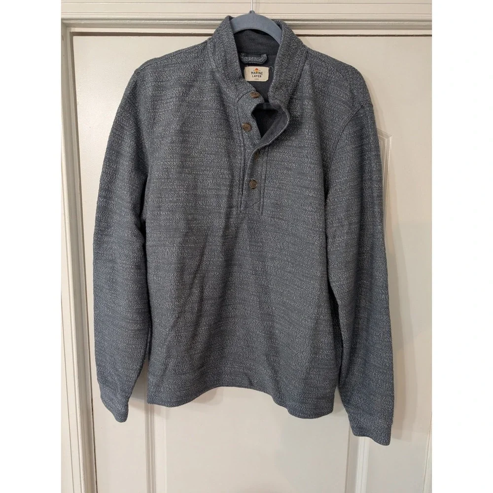 Marine Layer clayton textured Pullover Mens Snap Neck‎ Sweater Blue Large beachy